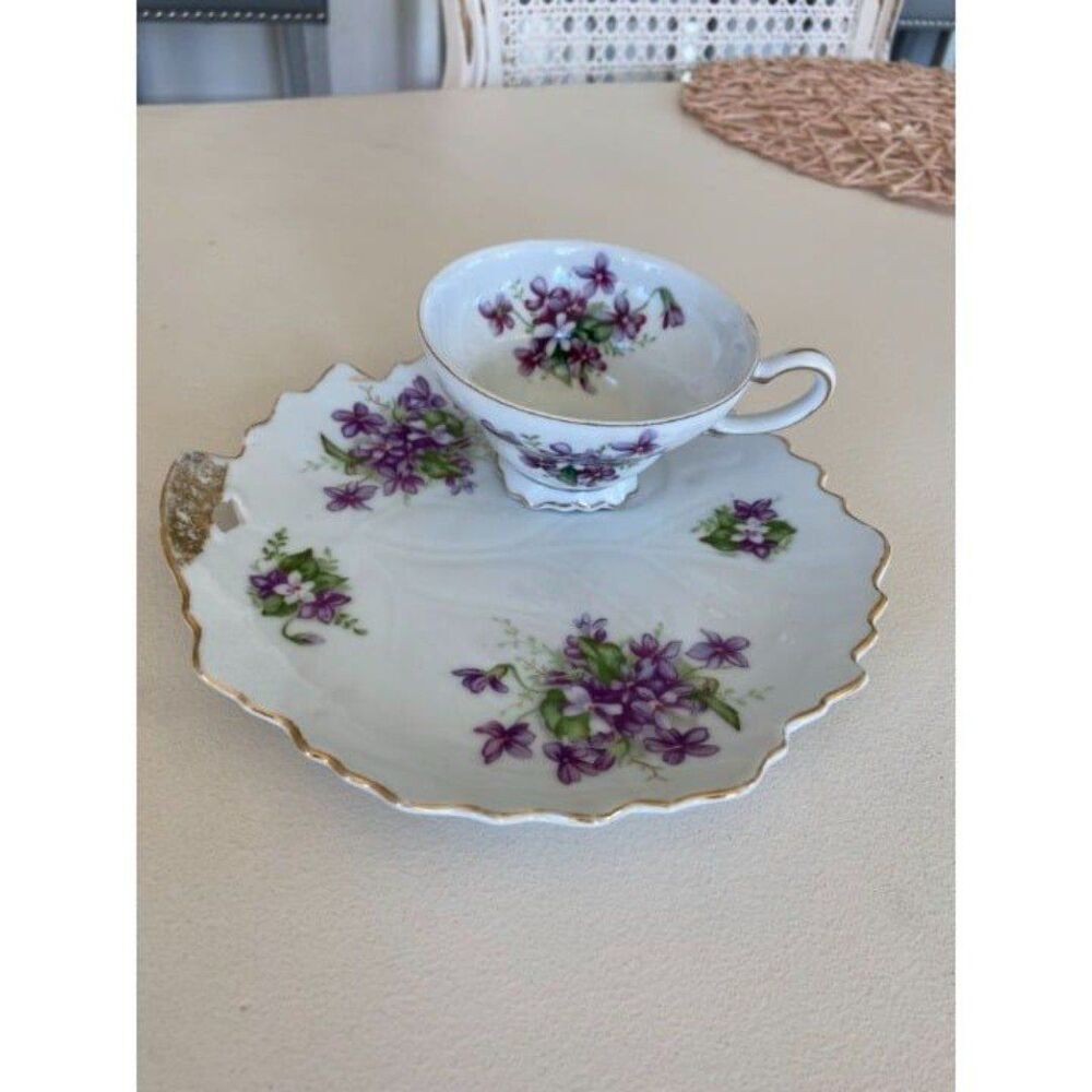 Teacup and Plate (Purple Flower)
